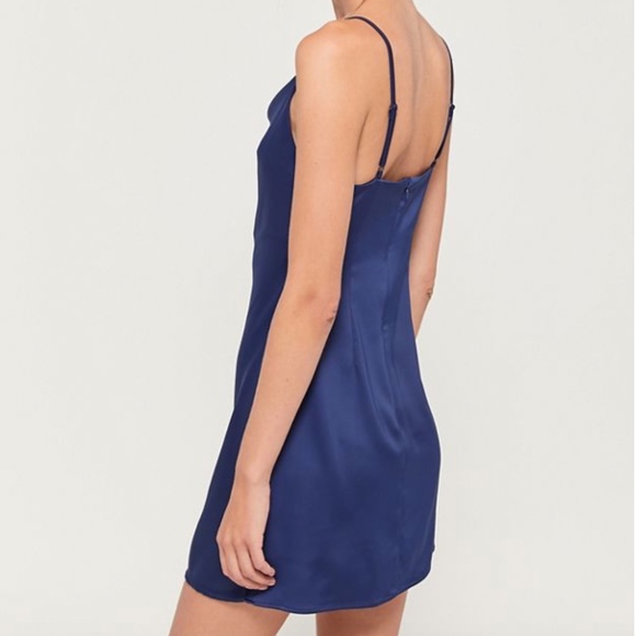 Mallory Cowl Neck Satin Navy Blue Slip Dress - Picture 3 of 4